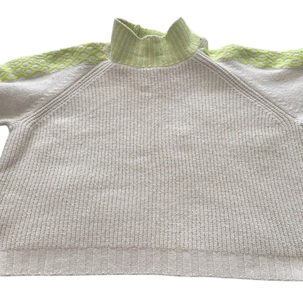Target Cream Lime Green Turtleneck Sweater Womens Small Textured Shoulder Knit